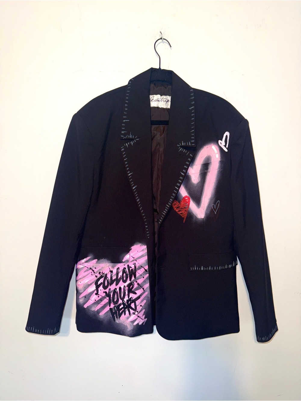 Weekday Black Blazer with Pink & Red Heart Graffiti
